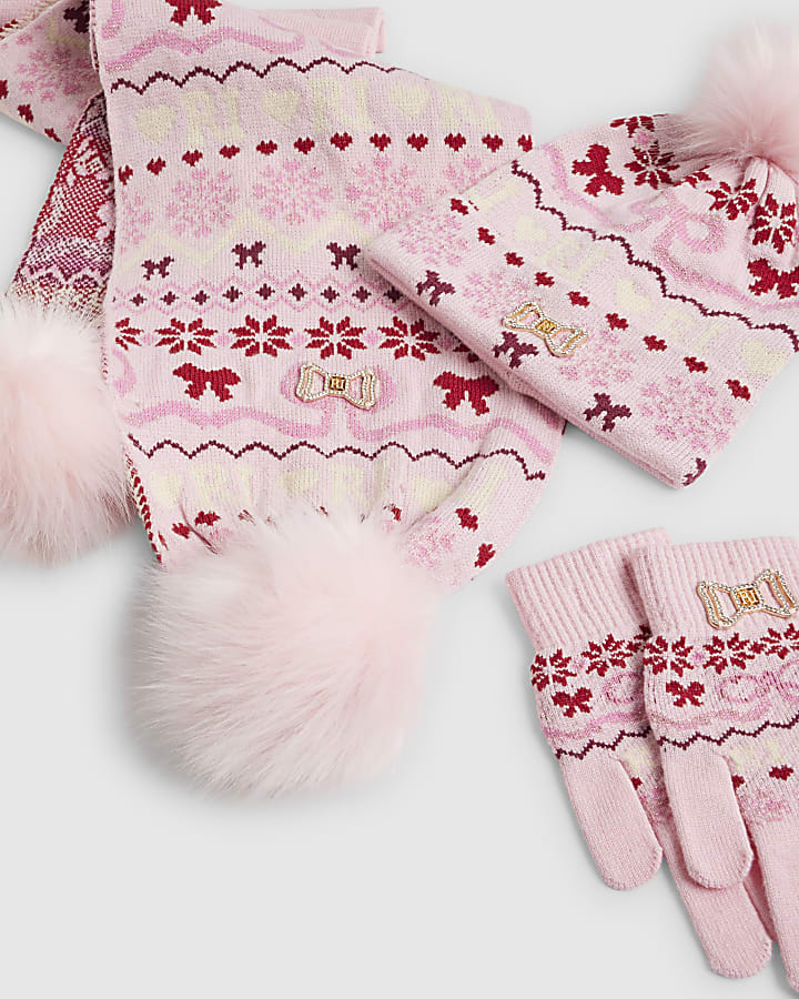 Girls Pink Fairisle Bundle Of 3