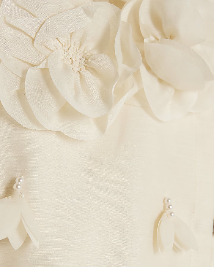 Girls Cream 3D Flower Shirt Dress