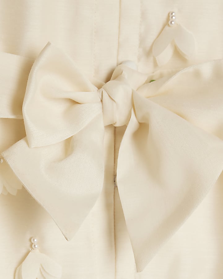 Girls Cream 3D Flower Shirt Dress