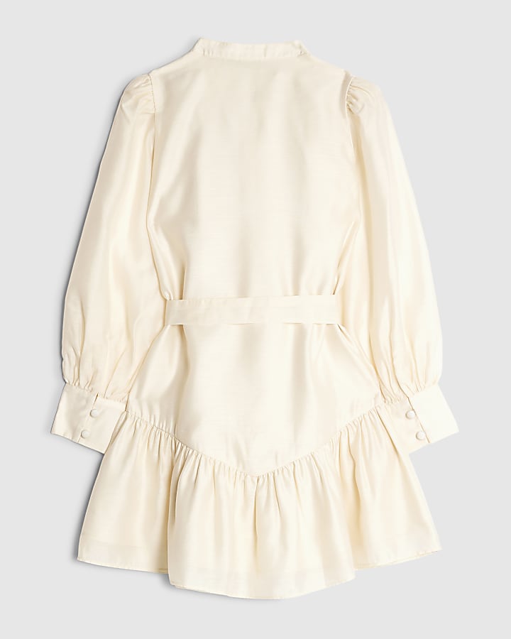 Girls Cream 3D Flower Shirt Dress