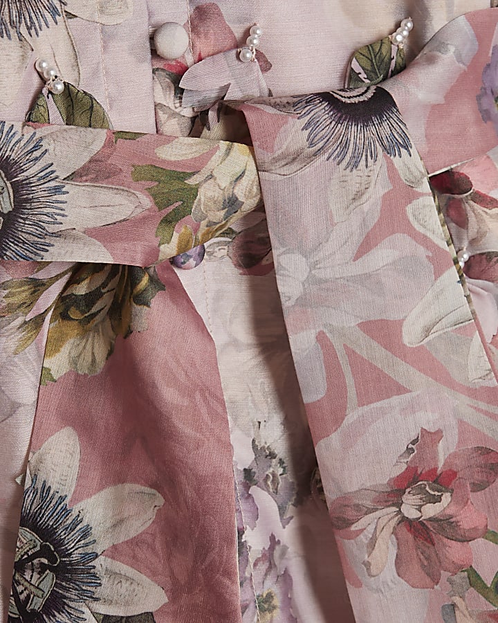 Girls Pink 3D Floral Shirt Dress