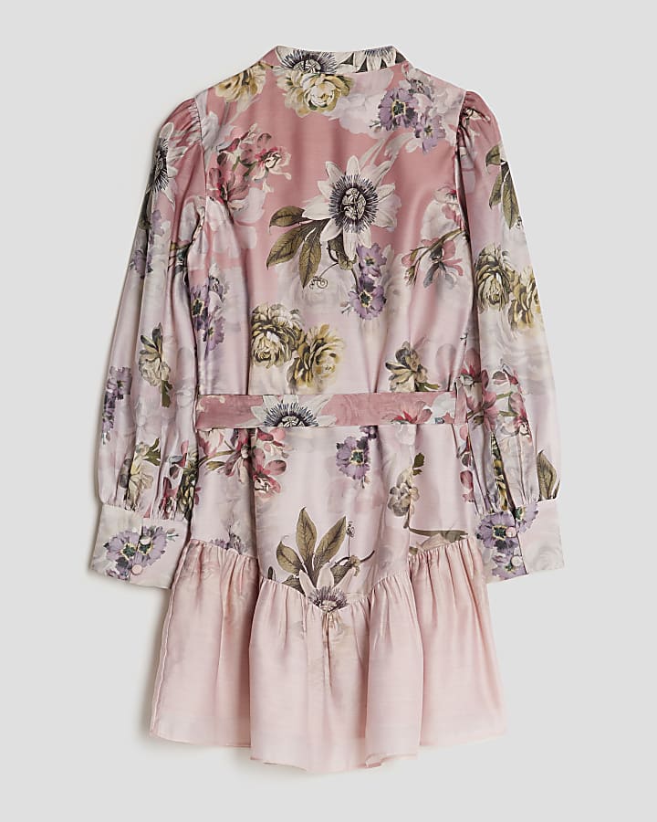 Girls Pink 3D Floral Shirt Dress