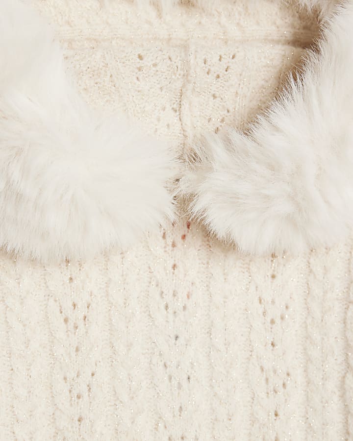 Mini Girls Cream Hooded Sparkle Jumper Set