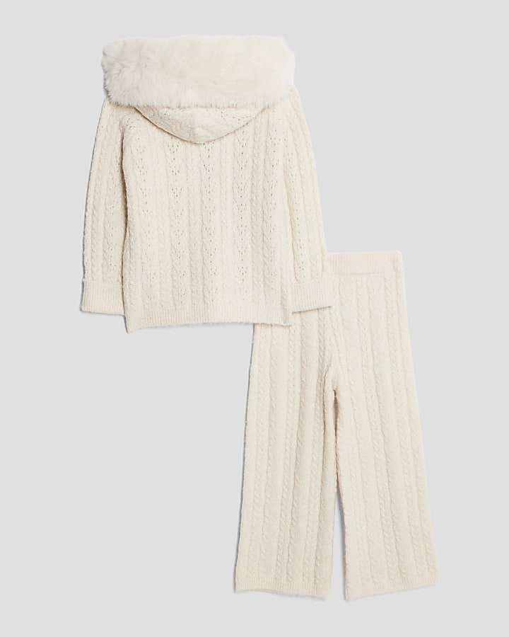 Mini Girls Cream Hooded Sparkle Jumper Set