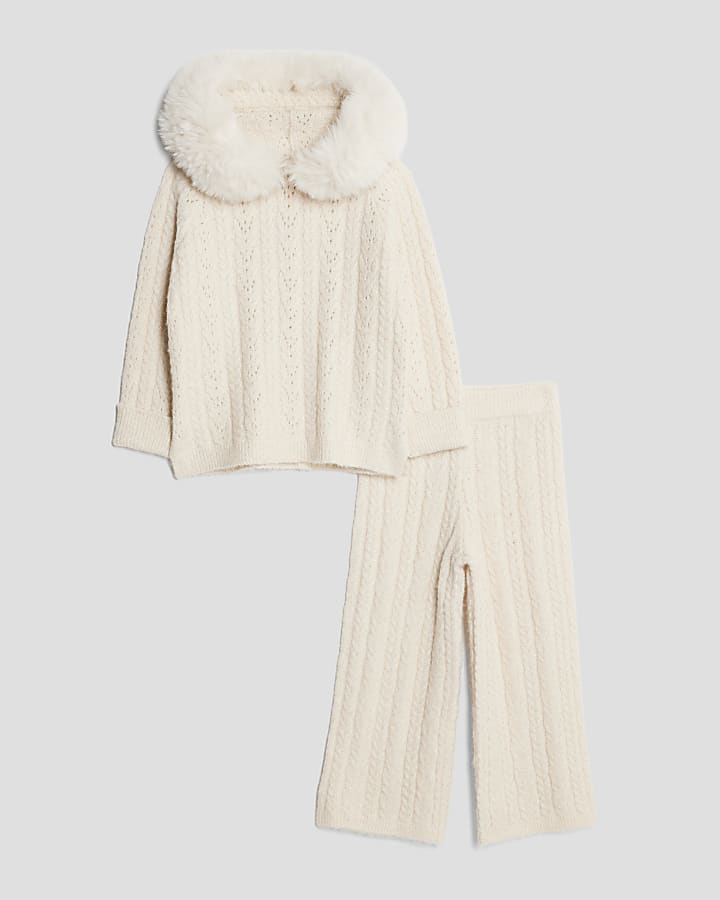 Mini Girls Cream Hooded Sparkle Jumper Set