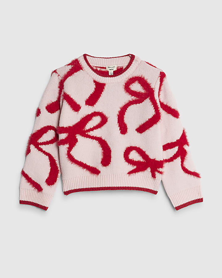 Mini Girls Pink Fluffy Bow Jumper