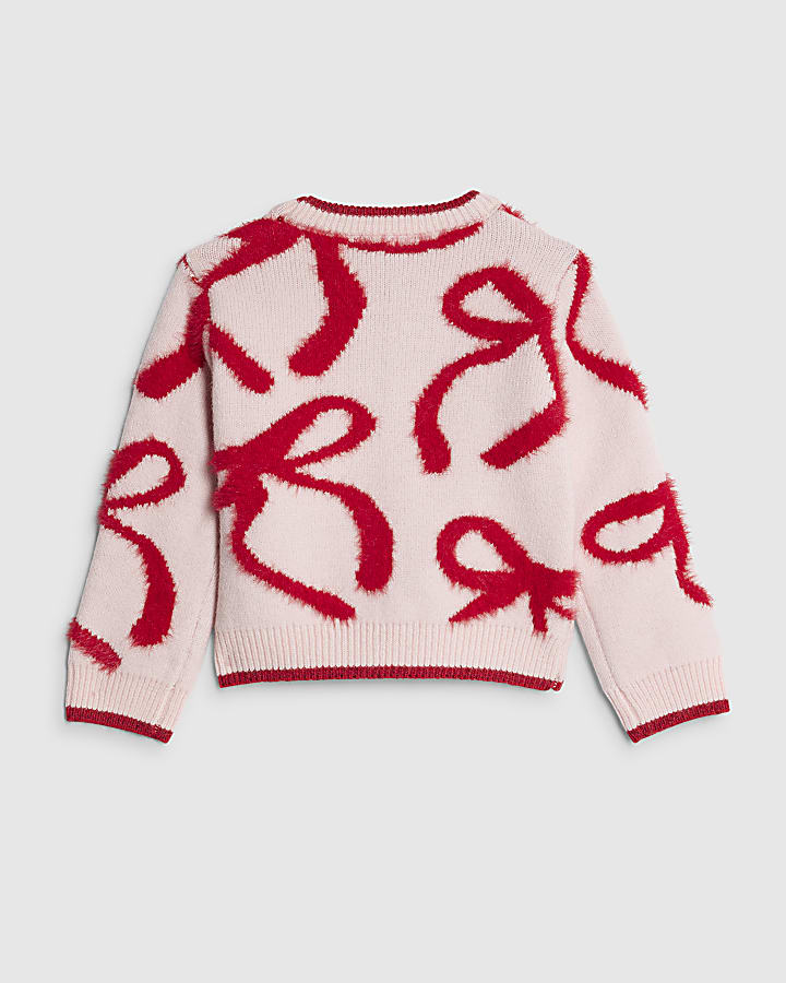 Mini Girls Pink Fluffy Bow Jumper