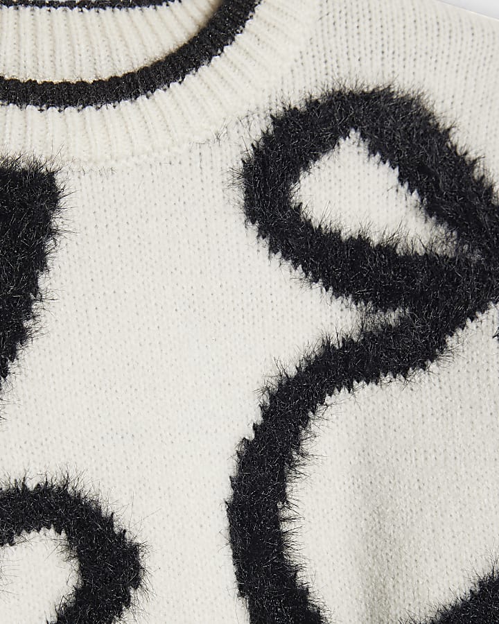 Mini Girls Cream Fluffy Bow Jumper