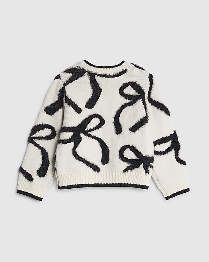 Mini Girls Cream Fluffy Bow Jumper