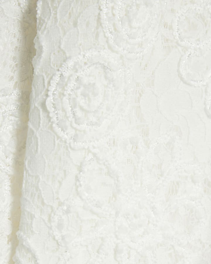 Girls White Floral Lace Cardigan