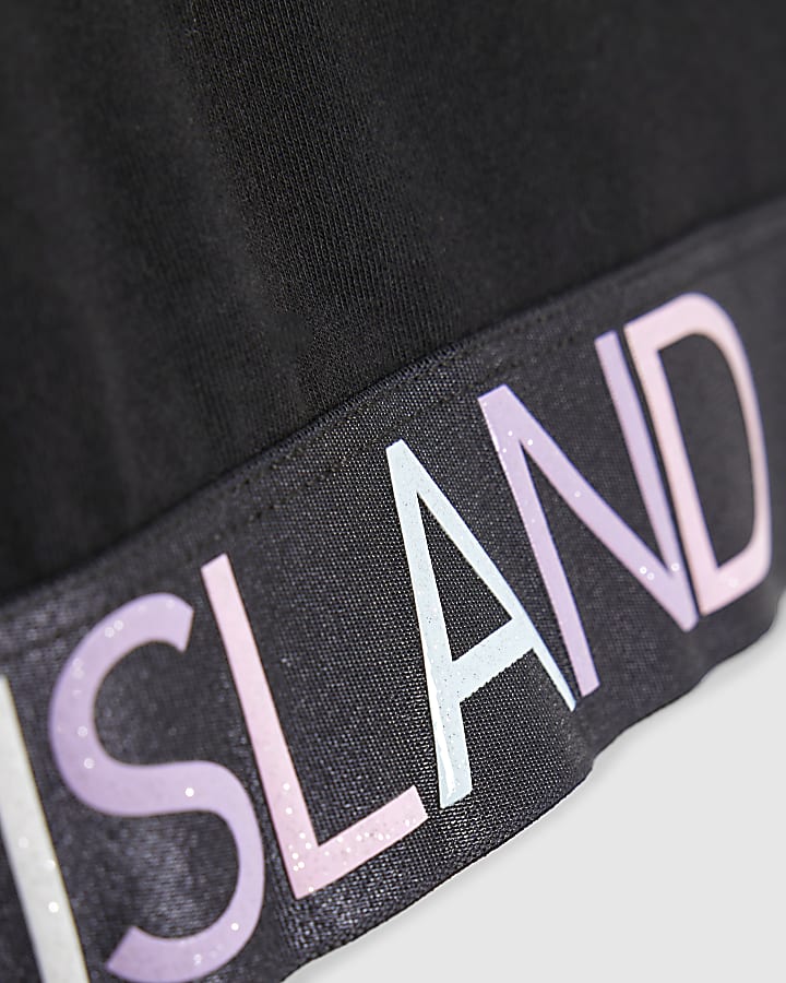 Girls Black Glitter RI Waistband T-Shirt