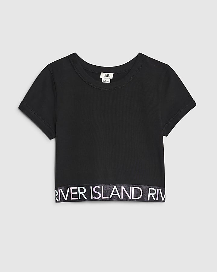 Girls Black Glitter RI Waistband T-Shirt
