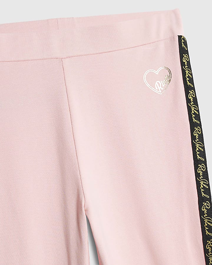 Girls Pink RI Flared Bow Leggings
