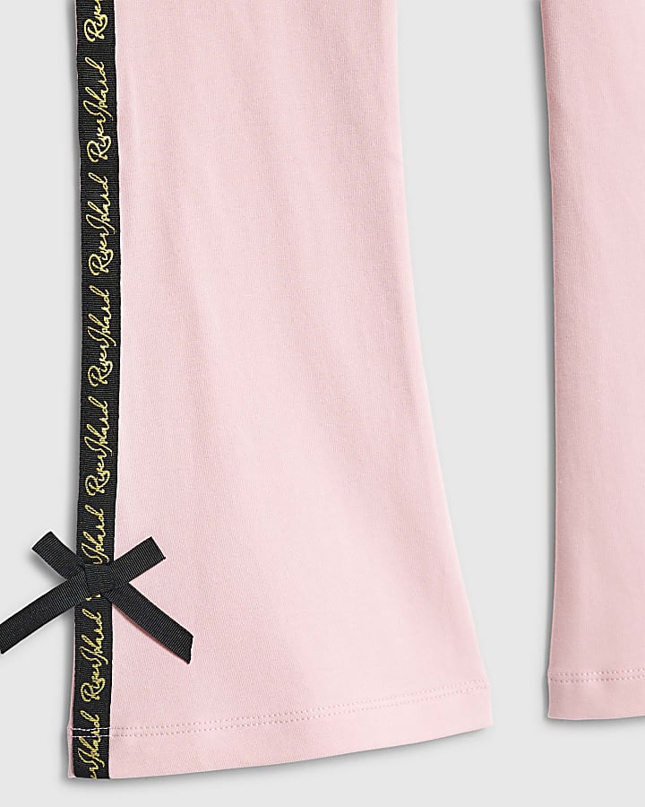 Girls Pink RI Flared Bow Leggings