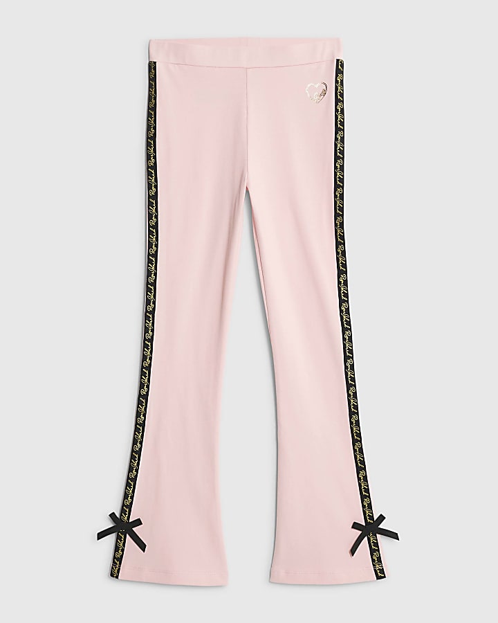Girls Pink RI Flared Bow Leggings