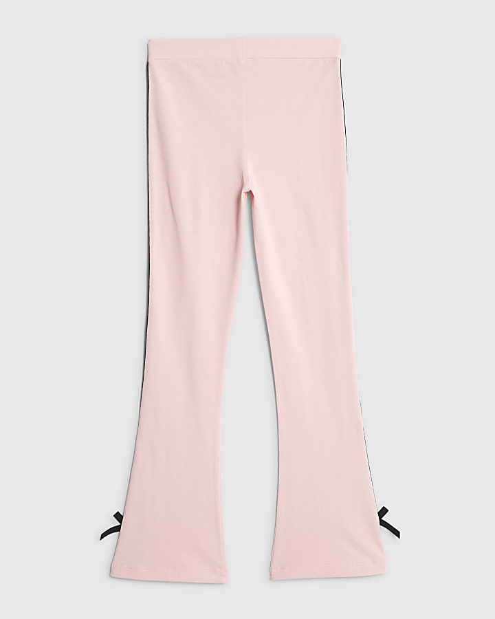 Girls Pink RI Flared Bow Leggings