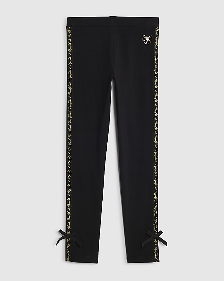 Girls Black RI Bow Leggings
