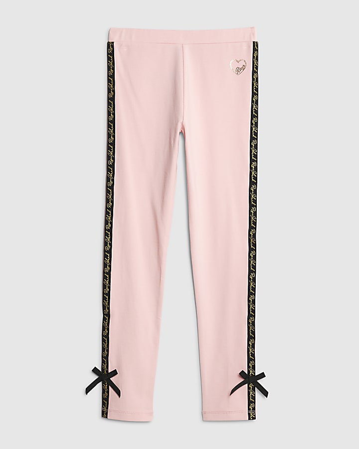 Girls Pink RI Bow Leggings