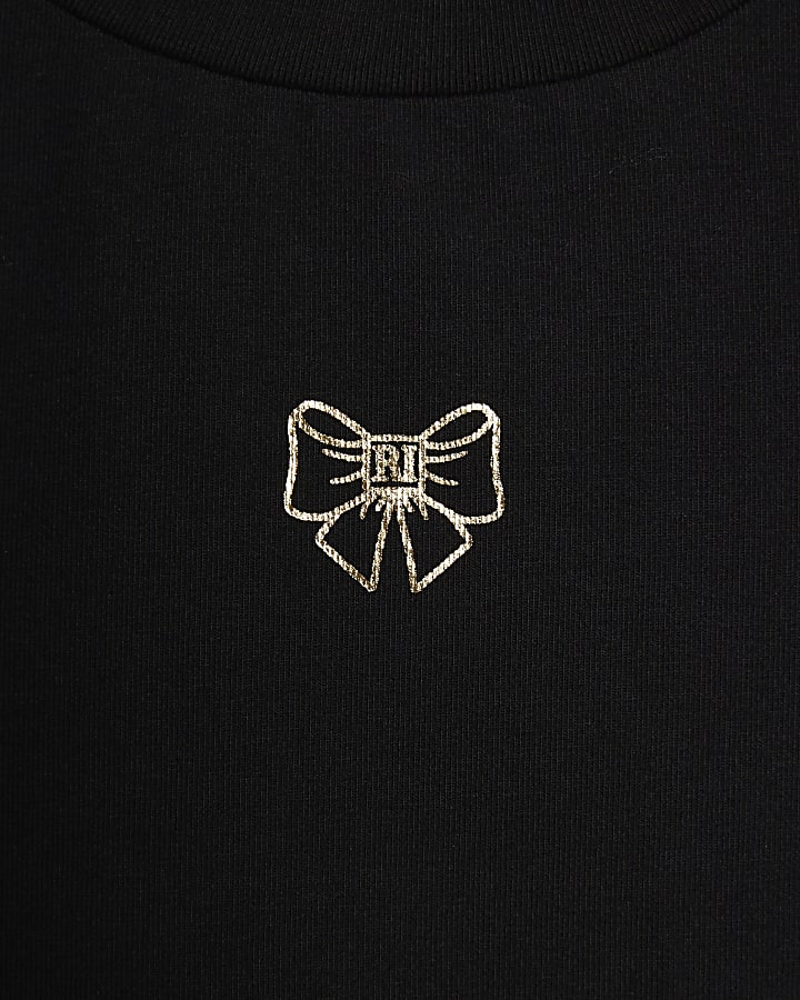 Girls Black RI Bow Crop Top 