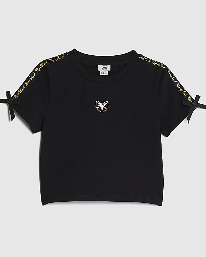 Girls Black RI Bow Crop Top 