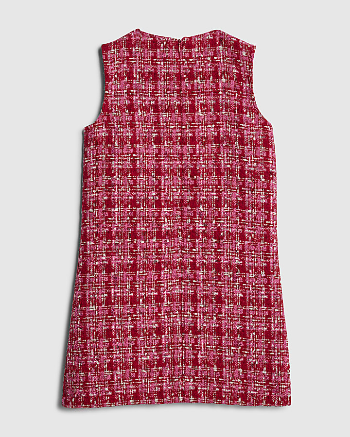 Girls Pink Boucle Corsage Shift Dress