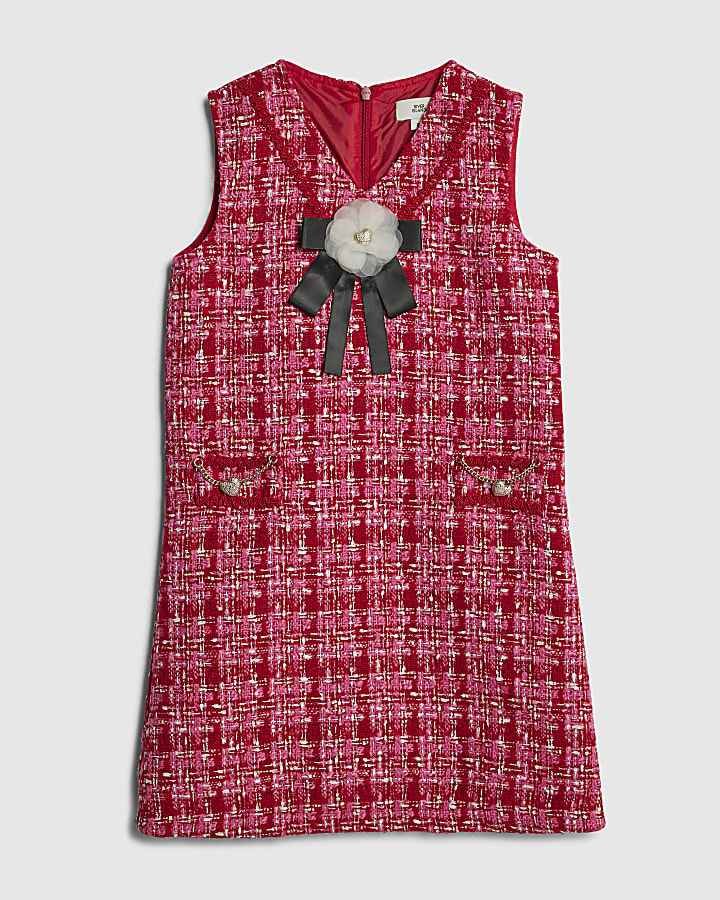 Girls Pink Boucle Corsage Shift Dress