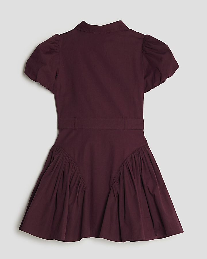 Girls Purple Puff Sleeve Prom Shirt Dress