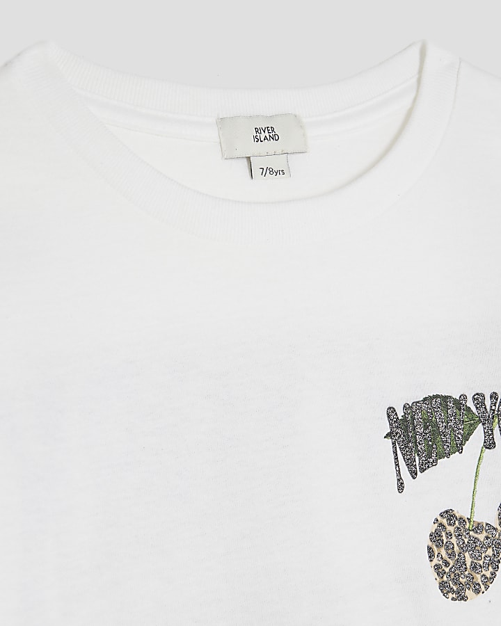 Girls White New York Leopard Bow T-Shirt