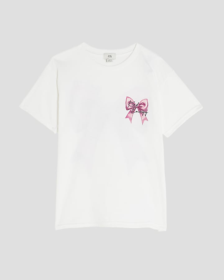 Girls White Bow T-Shirt