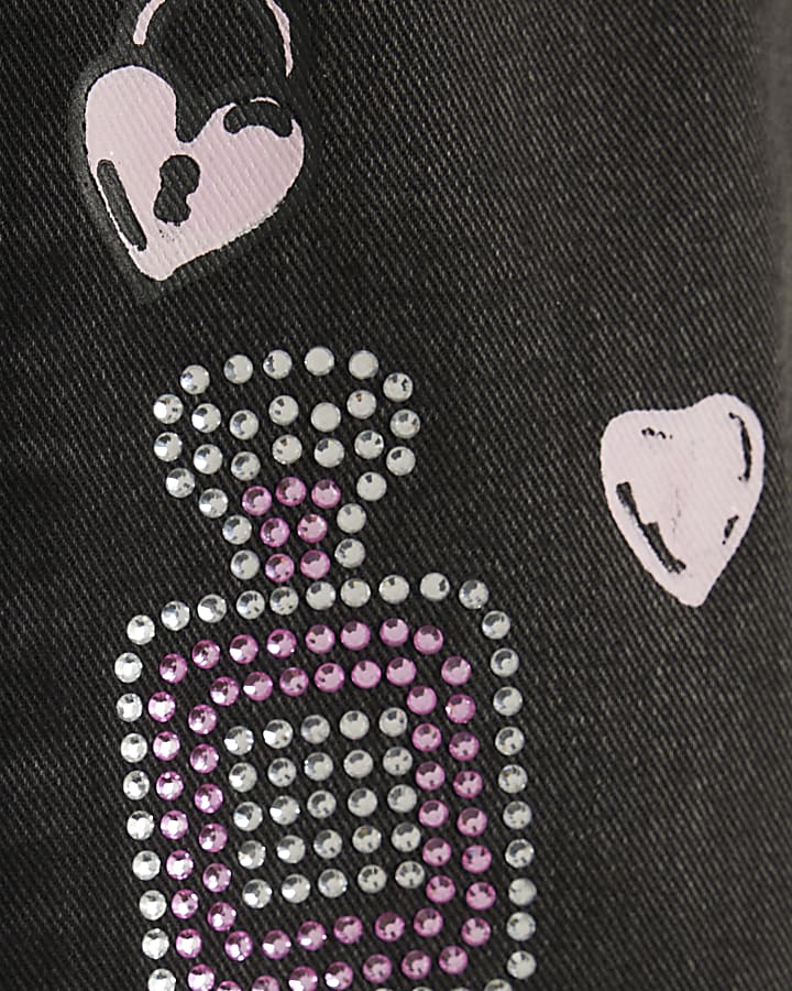 Girls Black Love Graffiti Straight Jeans