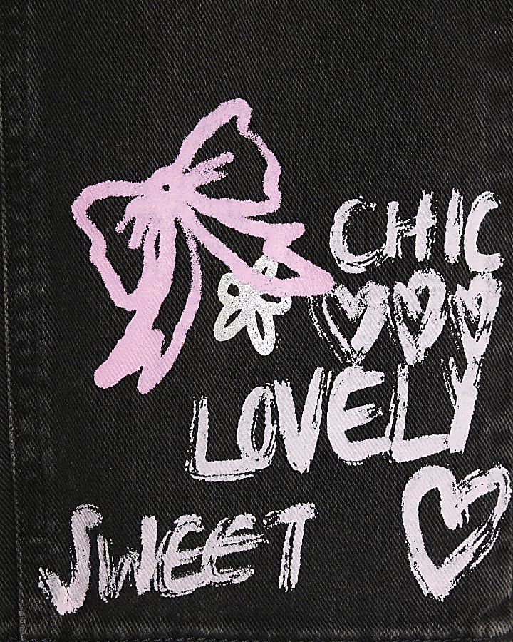 Girls Black Love Graffiti Straight Jeans