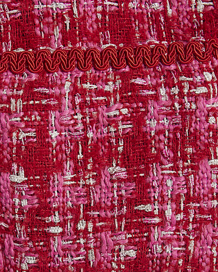 Girls Red Boucle Collarless Jacket