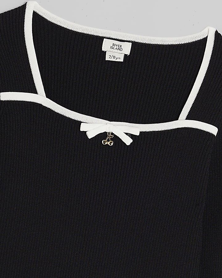 Girls Black Cherry Charm Sweetheart Knit Top