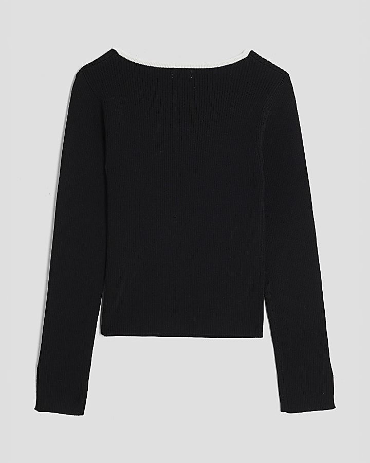 Girls Black Cherry Charm Sweetheart Knit Top