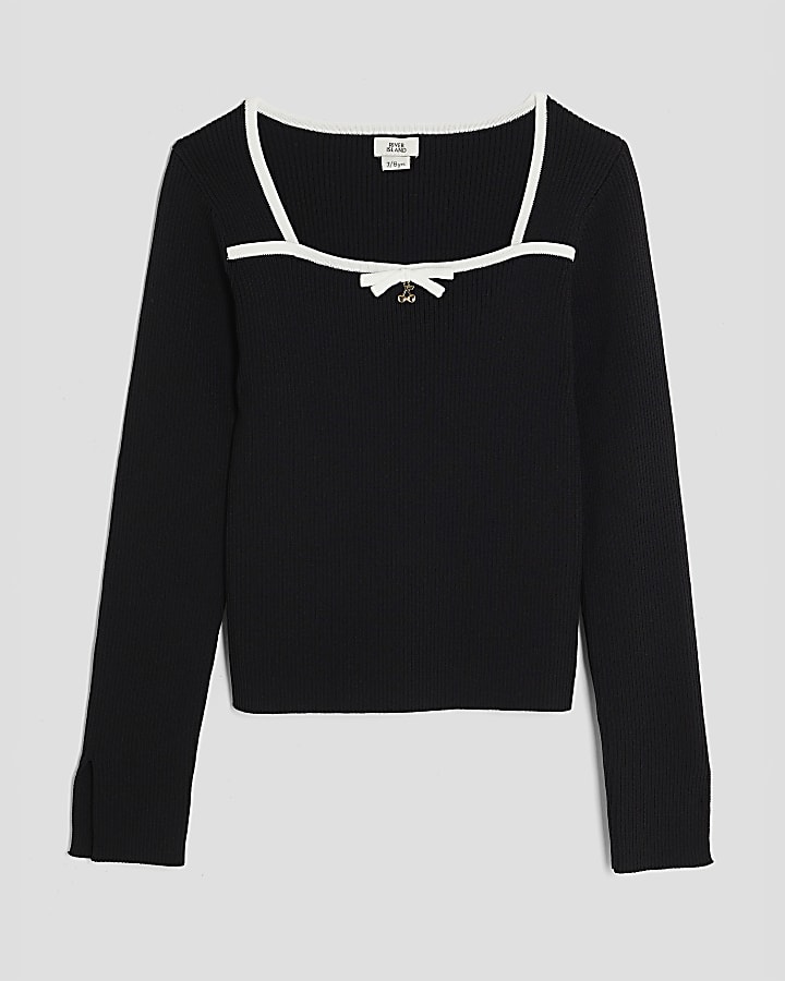 Girls Black Cherry Charm Sweetheart Knit Top