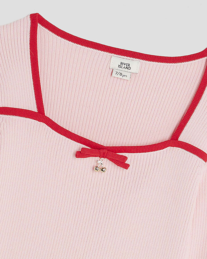 Girls Pink Cherry Charm Sweetheart Knit Top