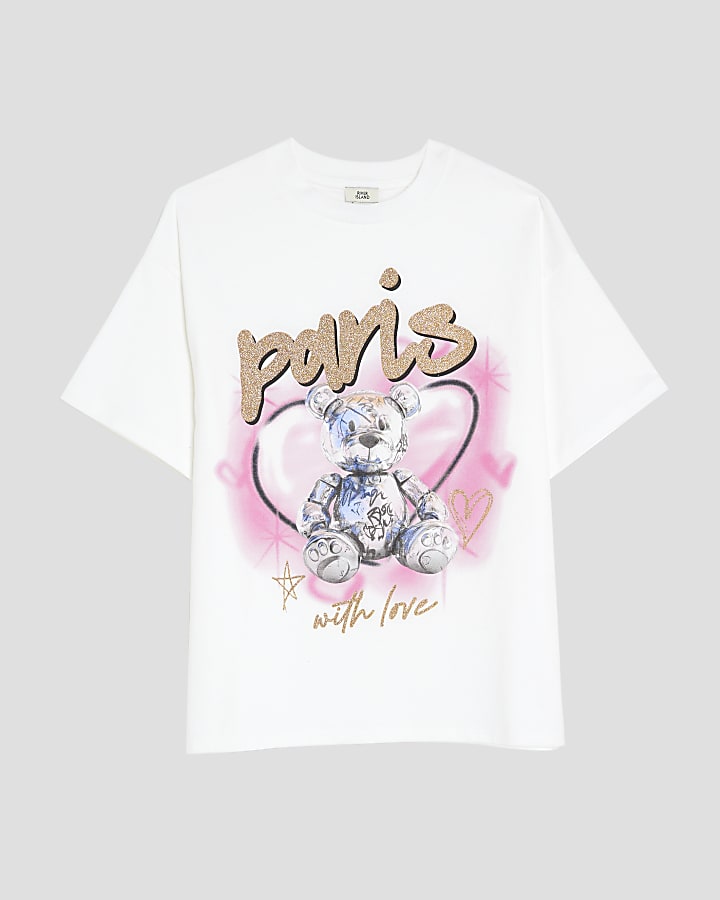 Girls White Bear T-Shirt