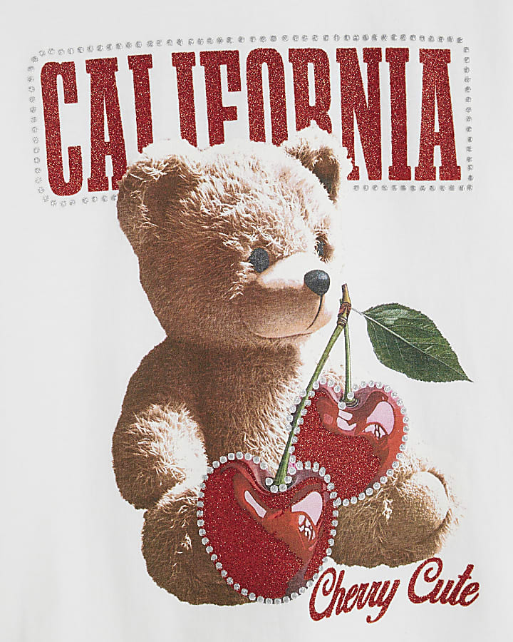 Girls White California Bear T-shirt