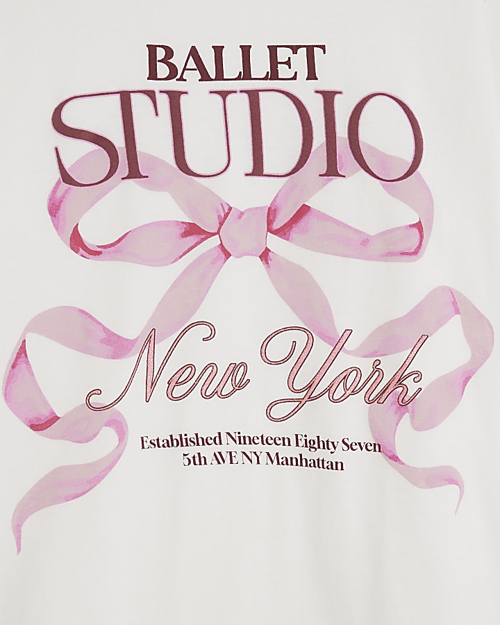 Girls White Ballet Studio Bow T-shirt