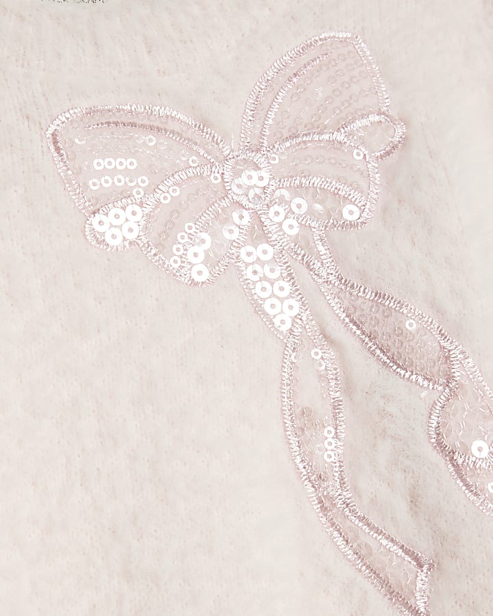 Mini Girls Pink Faux Fur Cuff Bow Dress