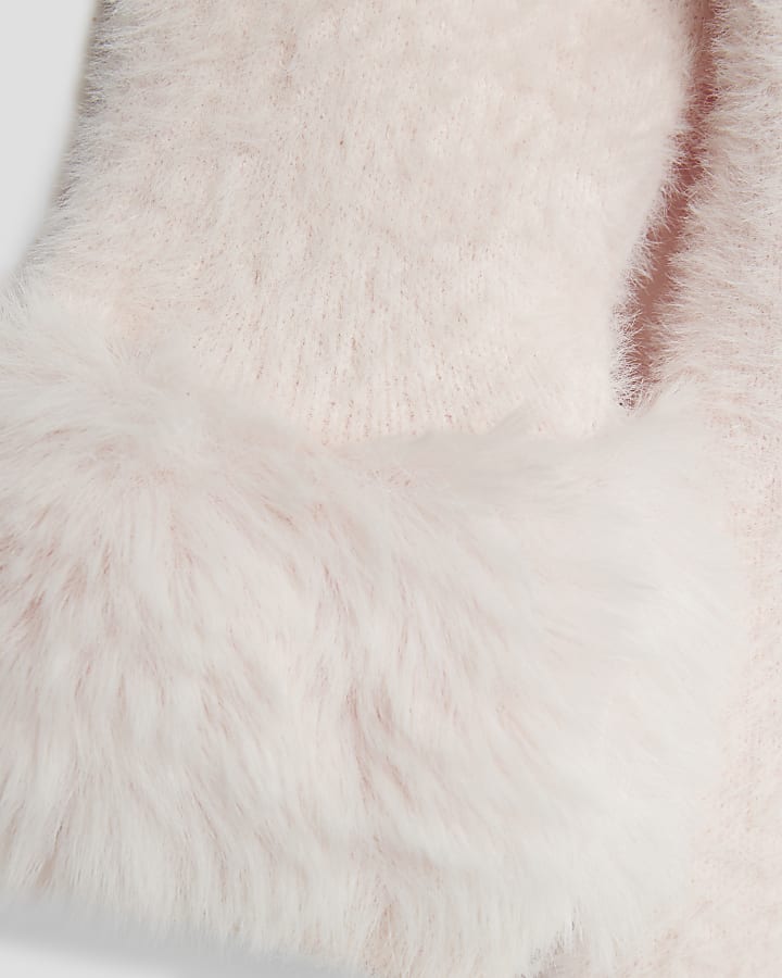Mini Girls Pink Faux Fur Cuff Bow Dress