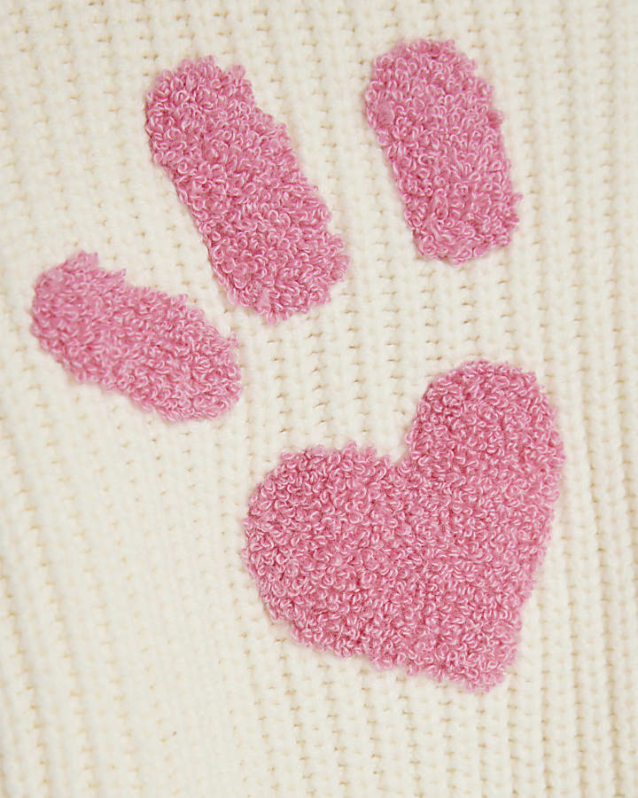 Mini Girls Cream Knitted Smiley Jumper