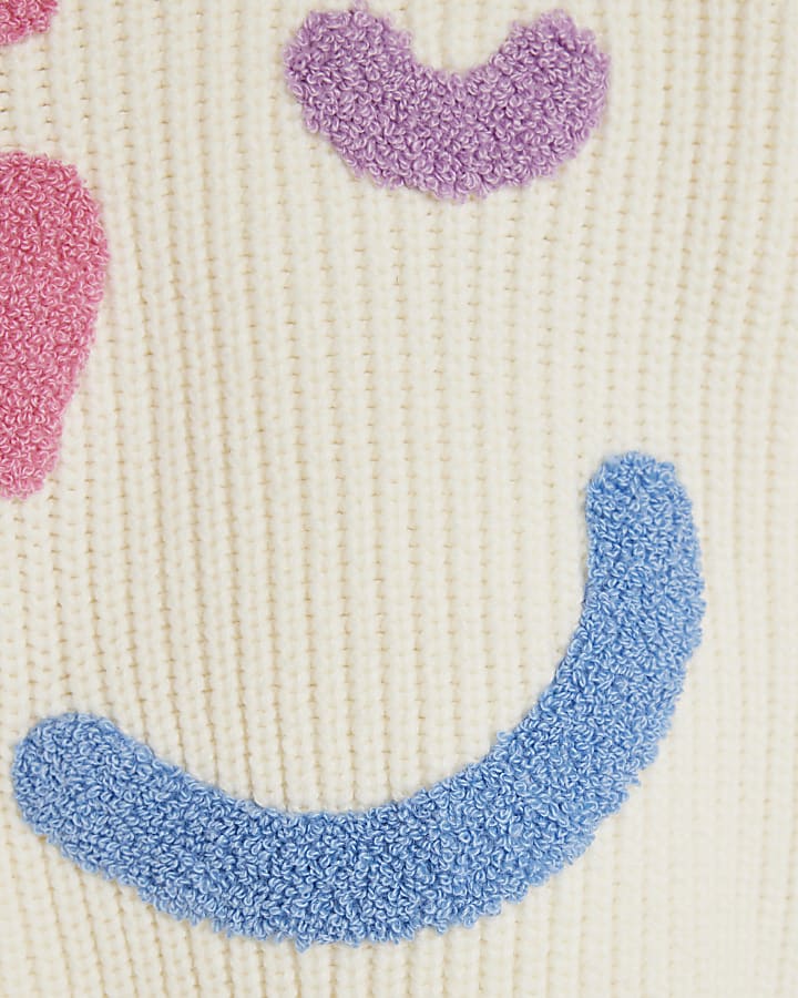 Mini Girls Cream Knitted Smiley Jumper