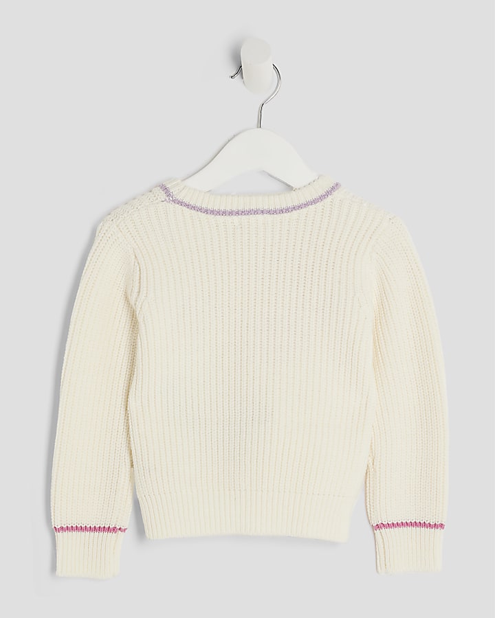 Mini Girls Cream Knitted Smiley Jumper