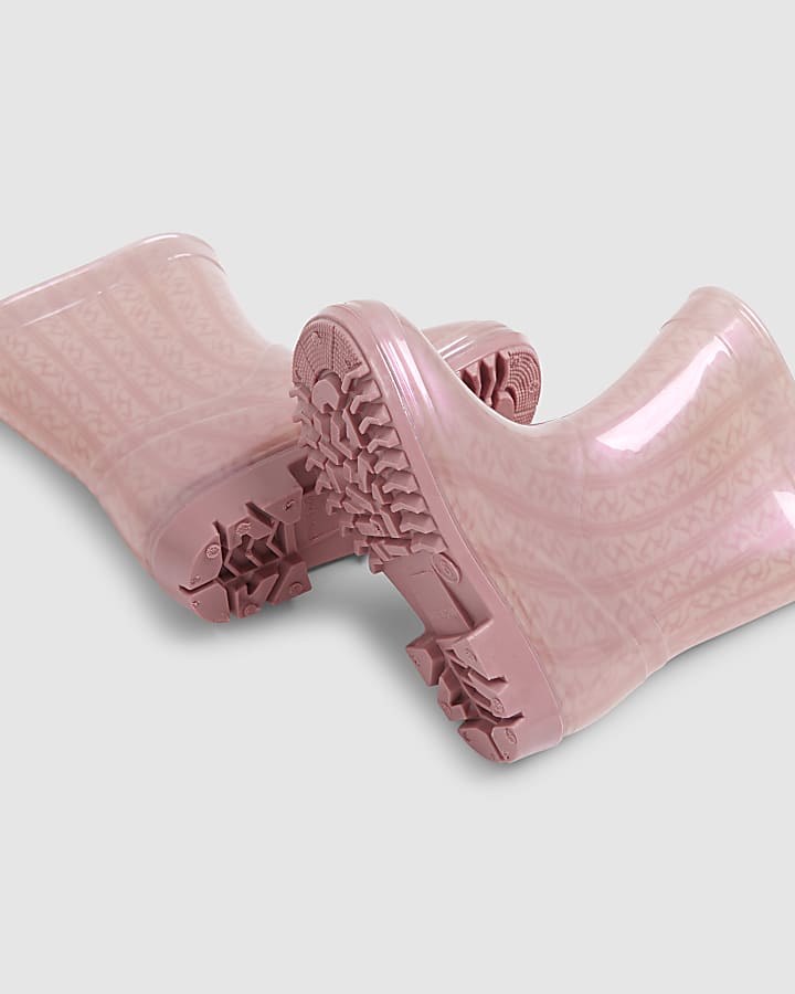 Mini Girls Pink Monogram Wellie Boots