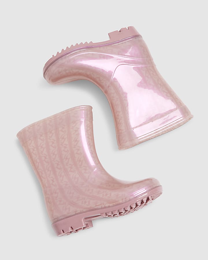 Mini Girls Pink Monogram Wellie Boots
