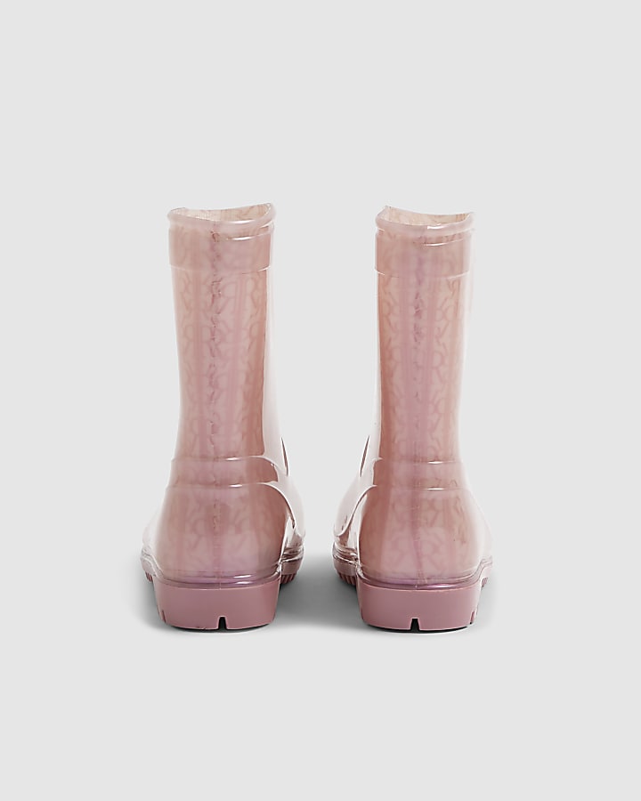 Mini Girls Pink Monogram Wellie Boots