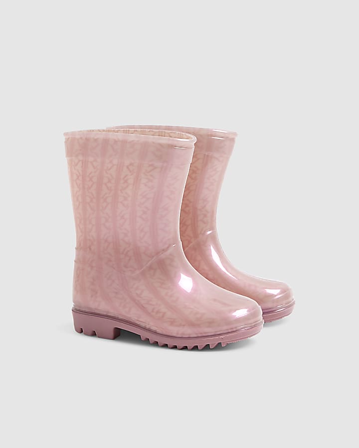 Mini Girls Pink Monogram Wellie Boots