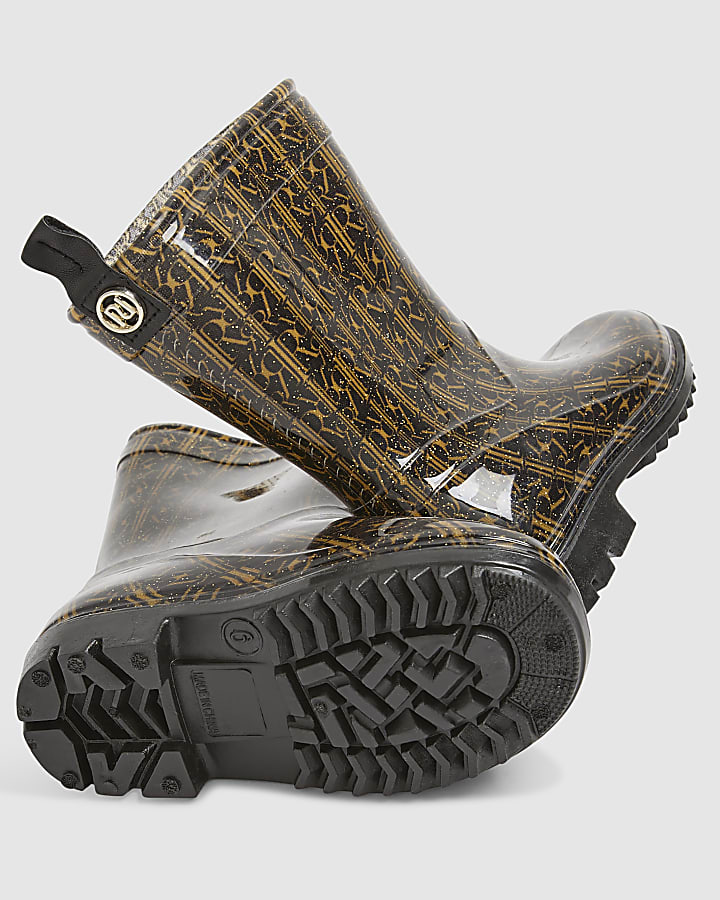 Mini Girls Black Monogram Wellie Boots