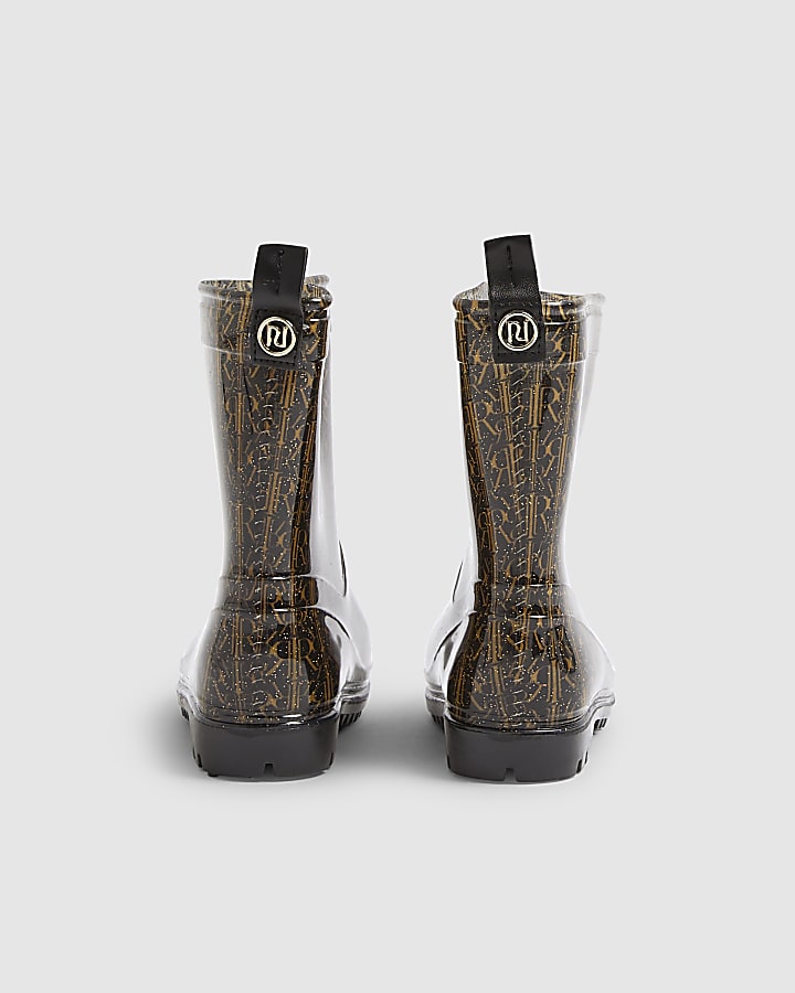 Mini Girls Black Monogram Wellie Boots